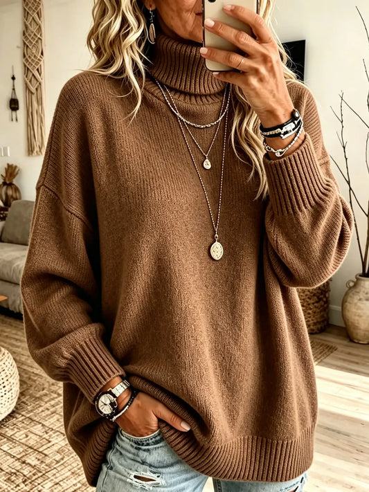 Pull À Col Roulé Oversize En Maille Côtelée